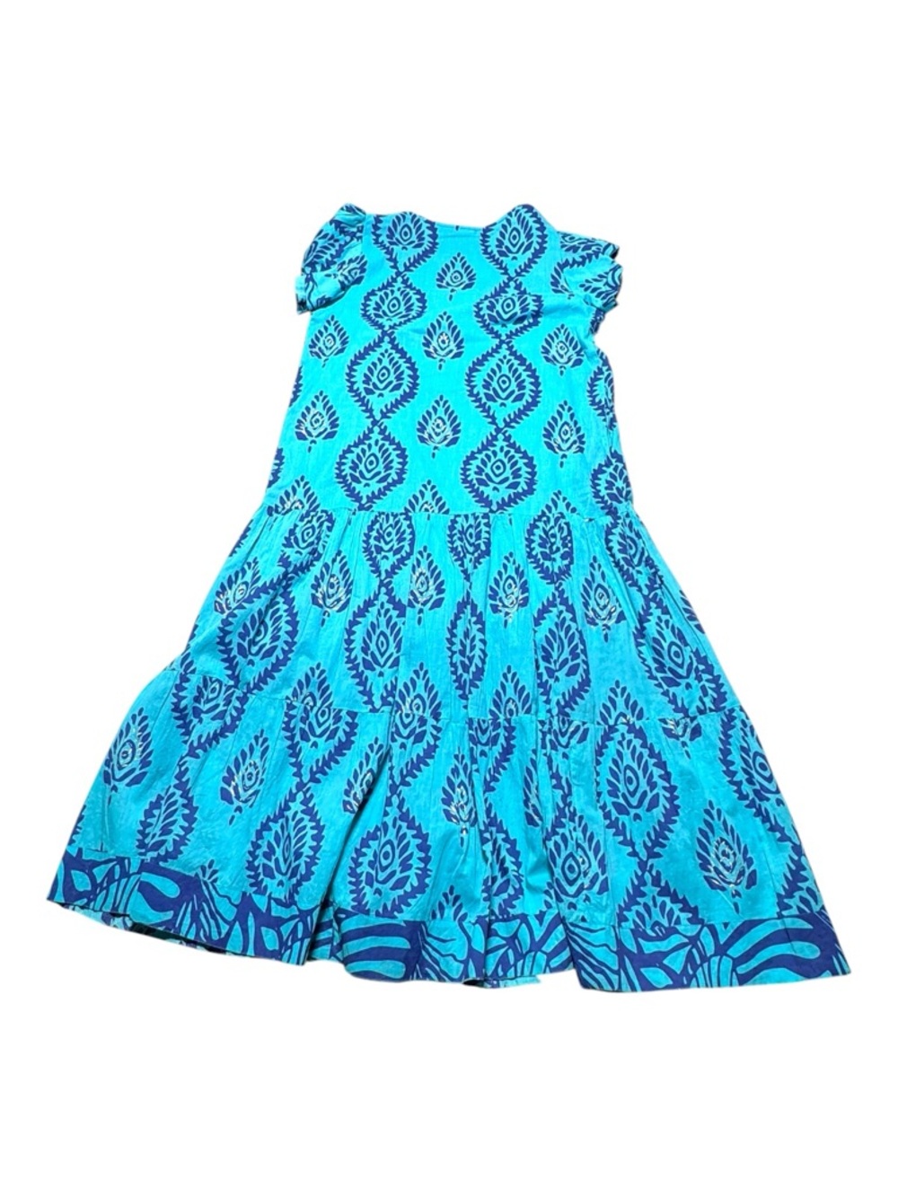 LA PLAGE Women’s Dress Large Maxi Cotton Turquoise Blue Boho Geometric Designer - Picture 10 of 11